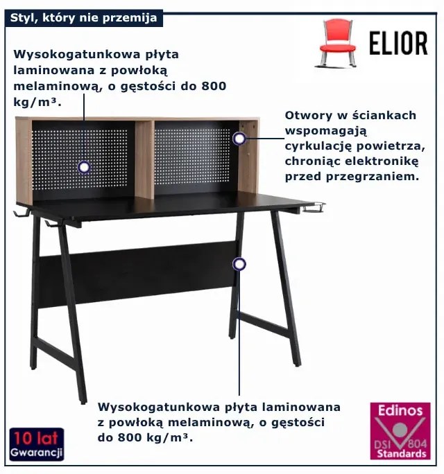 Loftowe biurko dla gracza brazowy + czarny E3-P96