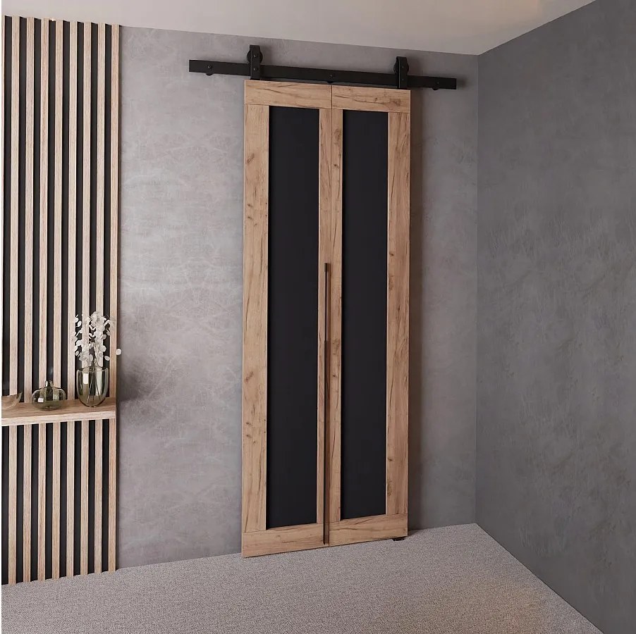 Drzwi Przesuwne QUDIO M1 Dąb Craft Złoty + Czarny 60