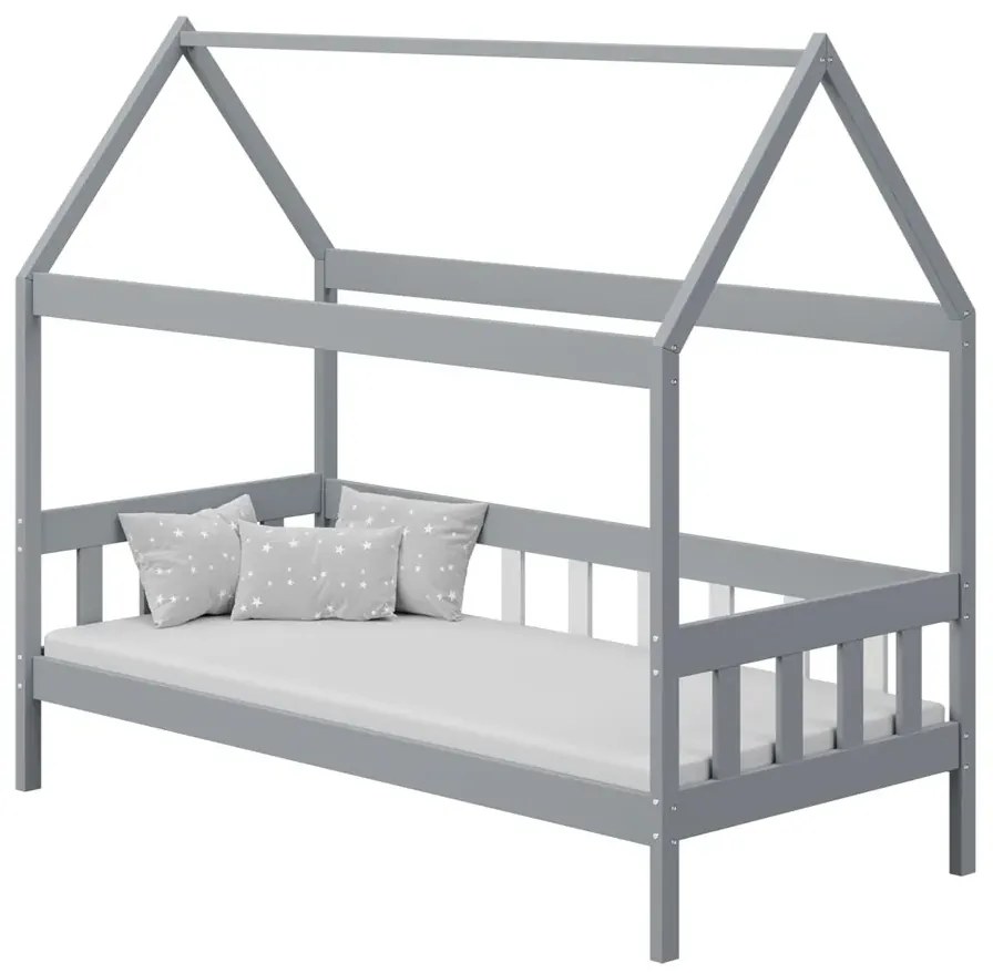 Szare łóżko dla dzieci ze stelażem i materacem B7-W39