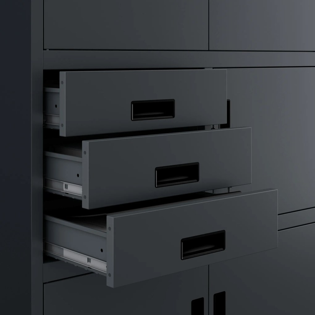 Biurowa szafa metalowa z sejfem na akta i dokumenty FILIP II, 900 x 1850 x 400 mm, antracytowa