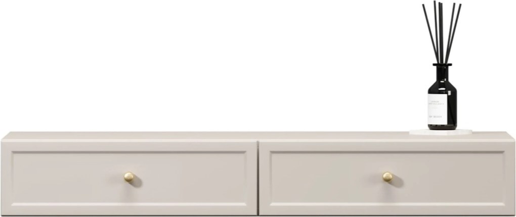 Toaletka wisząca Lorini 100 cm z szufladami - kaszmir / złote uchwyty