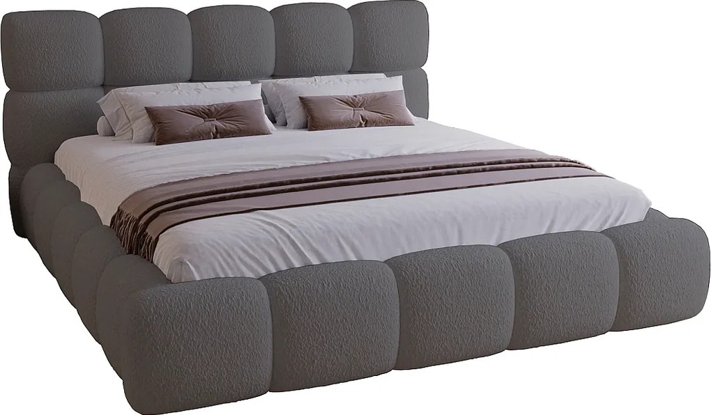 Łóżko tapicerowane z pojemnikiem 180x200 cm Ravello - stelaż, boucle - szary (Lambi 12)