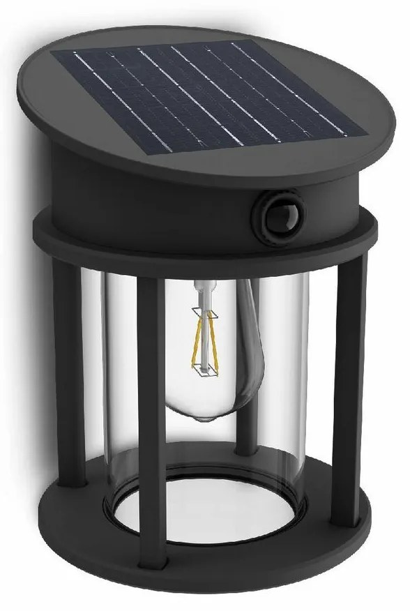 Philips Geri UltraEfficient okrągła lampa solarna LED z czujnikiem, antracyt, 3,2 W, 4000 K