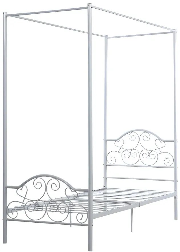 Łóżko z baldachimem LEYNA - 90x190cm - Metal - Kolor biały