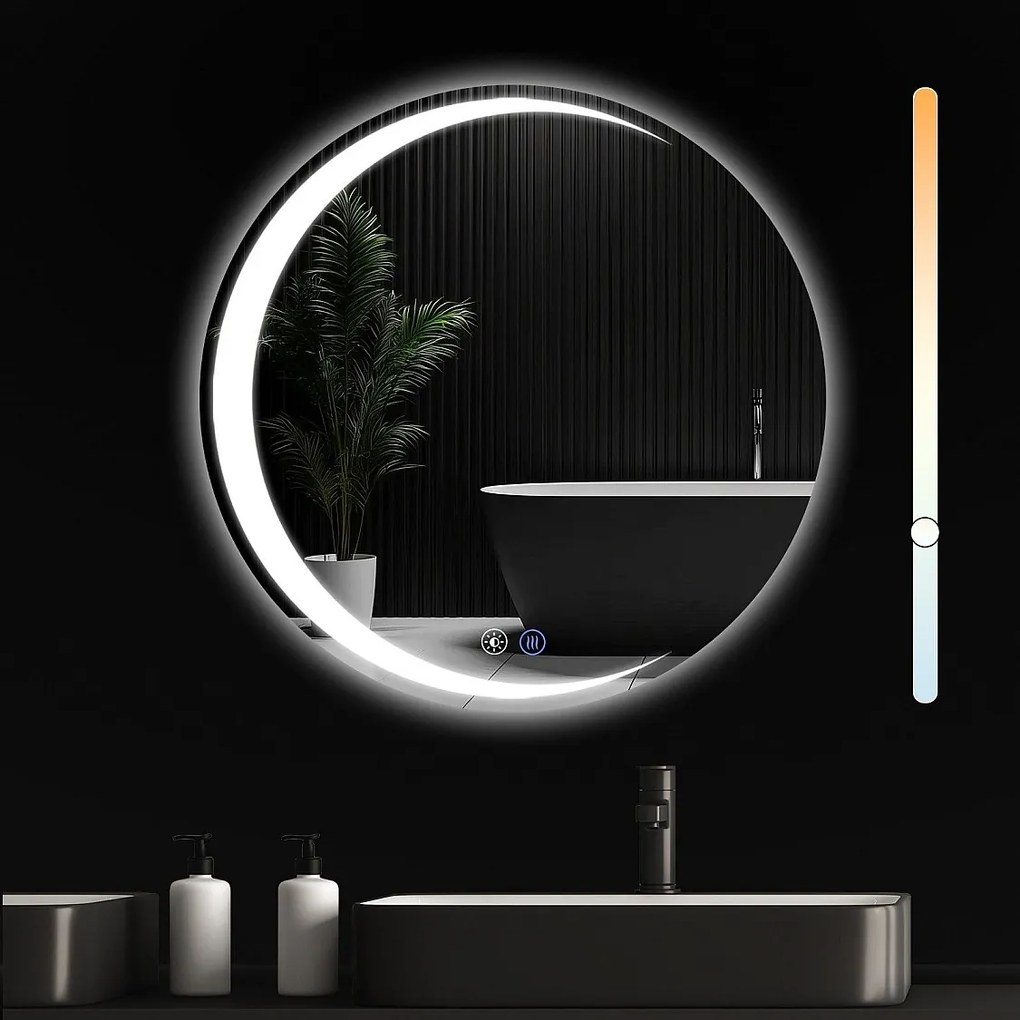 NETTLIFE Lustro łazienkowe z oświetleniem, okrągłe lustro łazienkowe LED IP44, 70 cm okrągłe lustro łazienkowe z funkcją dotykową