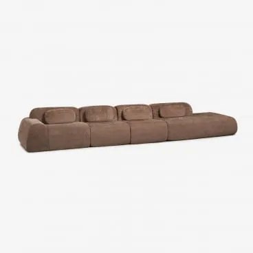 Sofa Modułowy Narożny 4-częściowy Z Prawym Szezlongiem Z Weluru Merida, Pakowany Próżniowo Szenila Karmelowy Brąz - Sklum