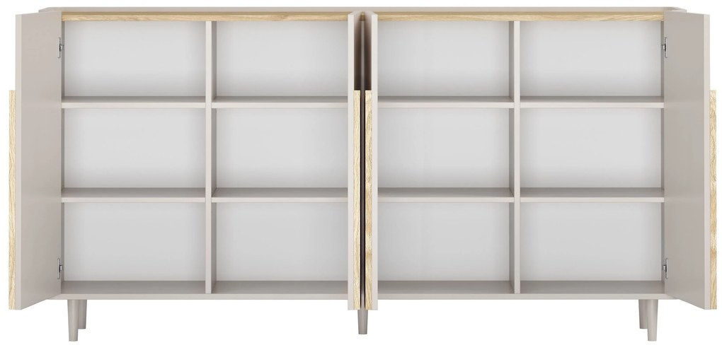 Komoda Amilio 200 cm czterodrzwiowa na nóżkach - kaszmir / dąb olejowany / uchwyty dąb jasny