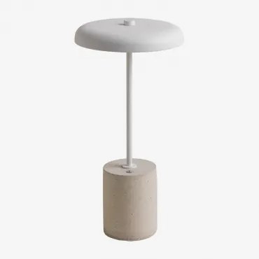 Bezprzewodowa Lampa Stołowa Led Z Metalu I Cementu Tamila Biała - Sklum