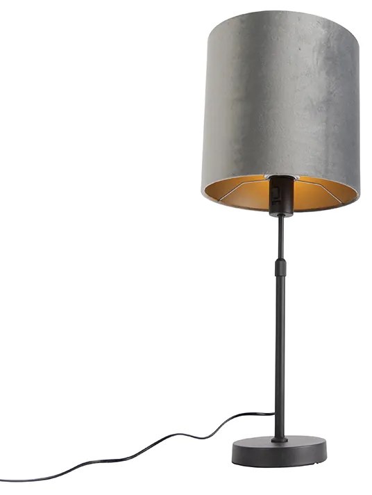 Nowoczesna lampa stołowa czarna z abażurem z tkaniny szarym 25 cm regulowana - Parte Nowoczesny Oswietlenie wewnetrzne
