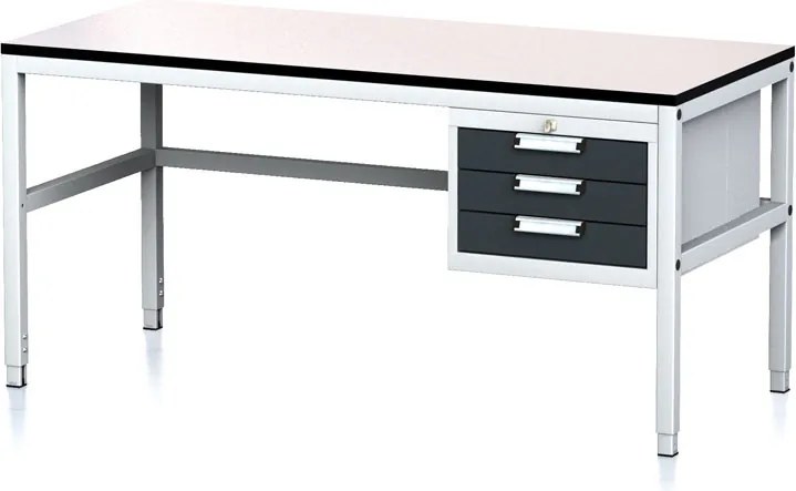 Stół warsztatowy MECHANIC II, 1600 x 700 x 745-985 mm, 3 kontenery szufladowe, szary/grafitowy