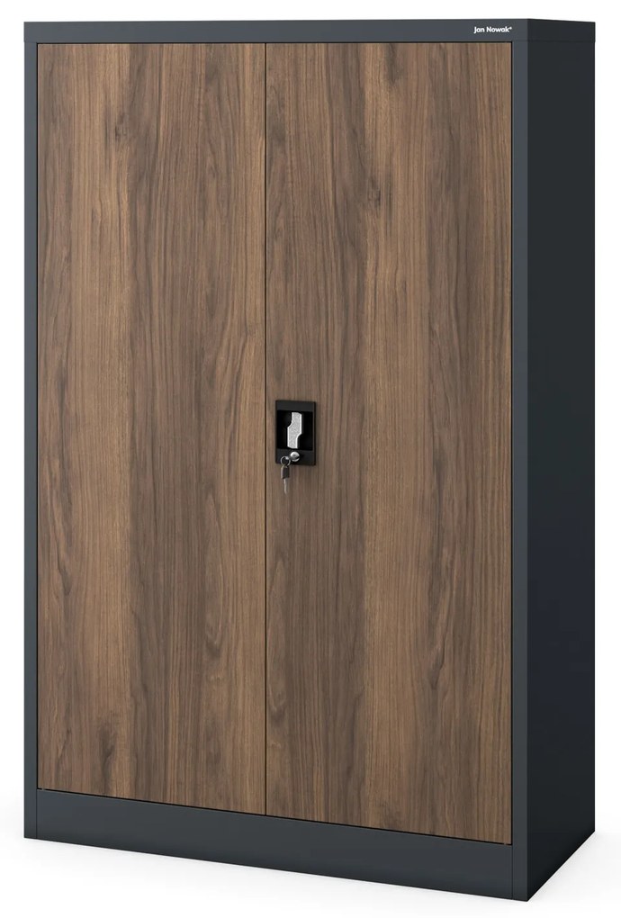 Szafa biurowa metalowa niska z 3 półkami antracytowa/orzech, 900x1400x400 mm: KEVIN Eco Design