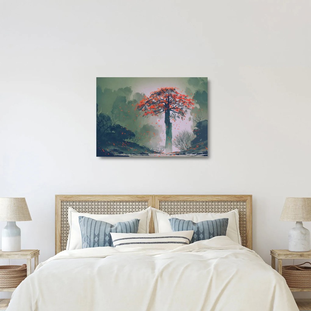 Obraz na szkle samotnego czerwonego drzewa (70x50 cm)