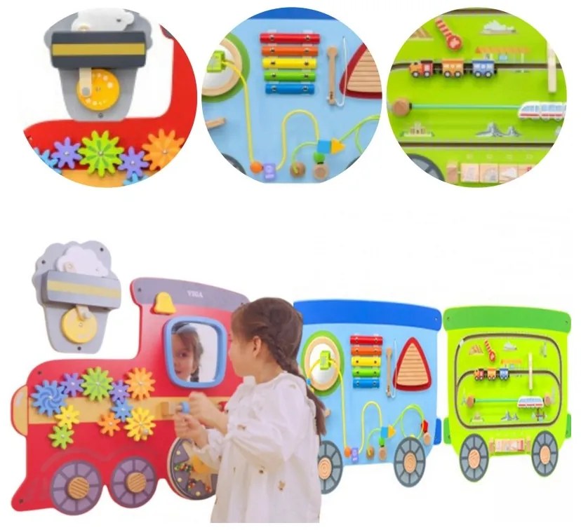 Viga drewniana tablica sensoryczna-manipulacyjna edu pociąg
