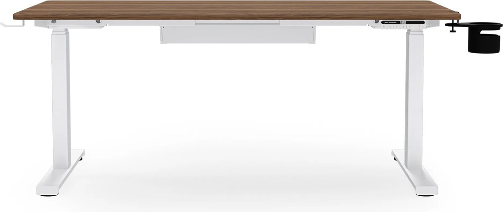 Biurko elektryczne z regulacją wysokości ergonomiczne białe/orzech,1400x700 mm: ARIA