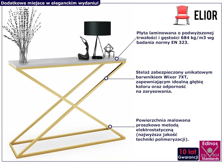 Nowoczesna konsola złoty + beton - Ergik 3X