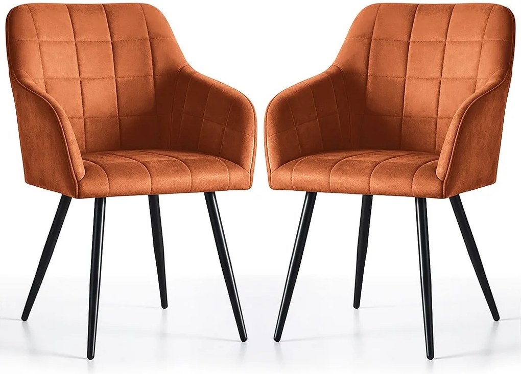 2x Krzesło tapicerowane z przeszyciami kwadratowymi Miedziane LUXANO Czarne nogi