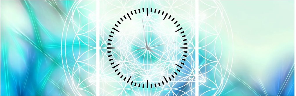 Obraz - Merkaba w turkusowym tle (z zegarem) (90x30 cm)