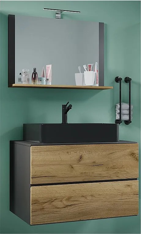 umywalka do mebli łazienkowych Lendas Antracyt / dąb miodowy W. 124 x S. 80 x G. 52 cm