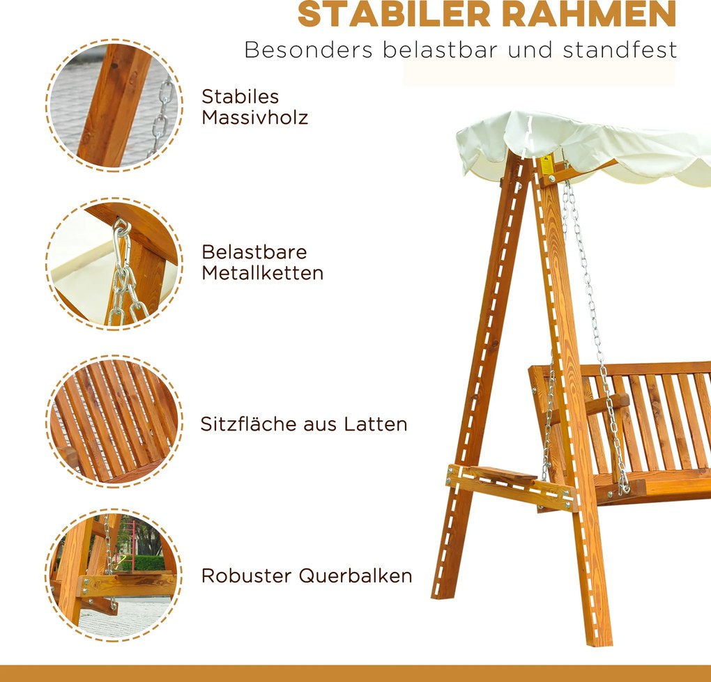 Stylowa Huśtawka Ogrodowa Outsunny dla 3 osób z Modrzewia