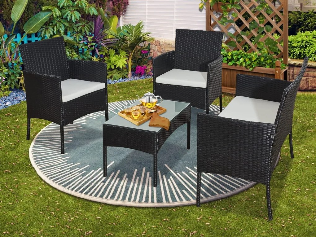 Komplet balkonowy z technorattanu (Sofa + 2 x fotel +stolik) COMODO czarny