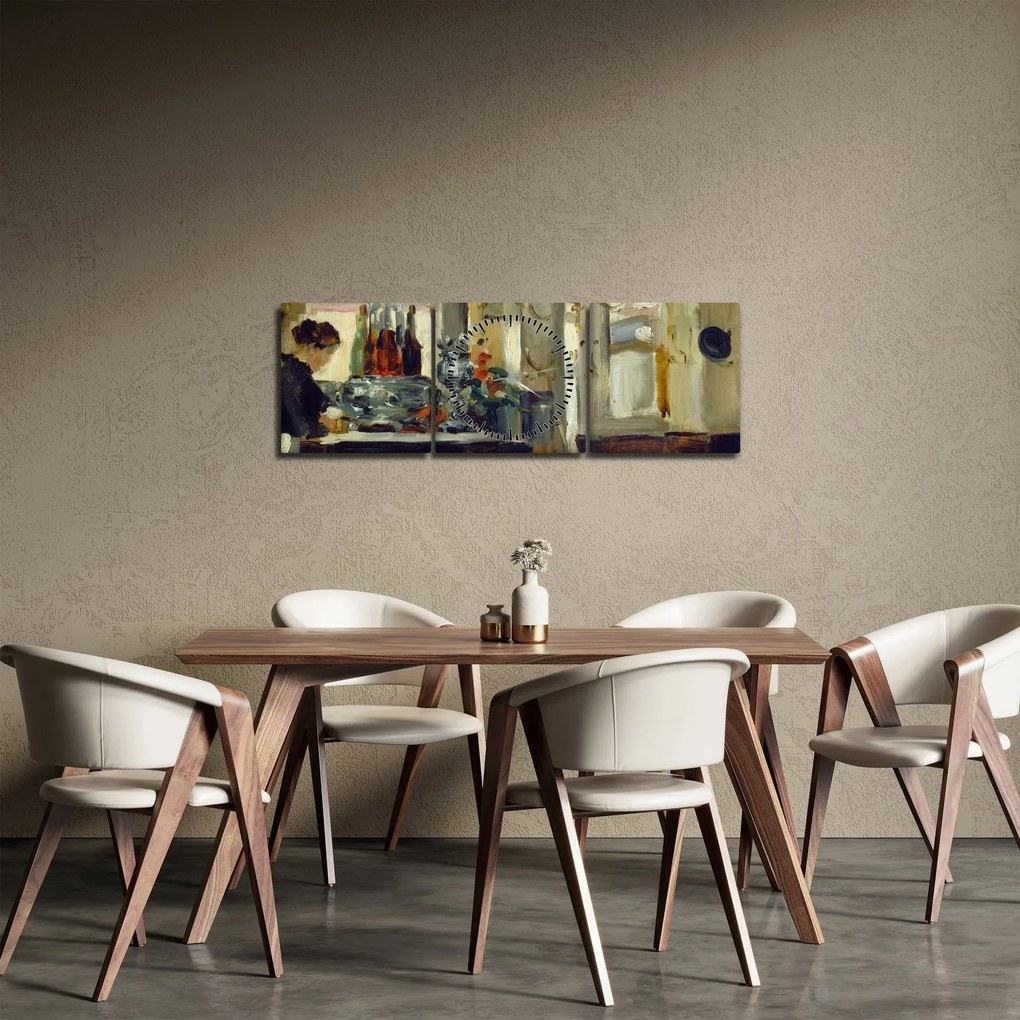 Obraz - Style of Edouard Manet, Bon Bock Cafe, reprodukcje (z zegarem) (90x30 cm)