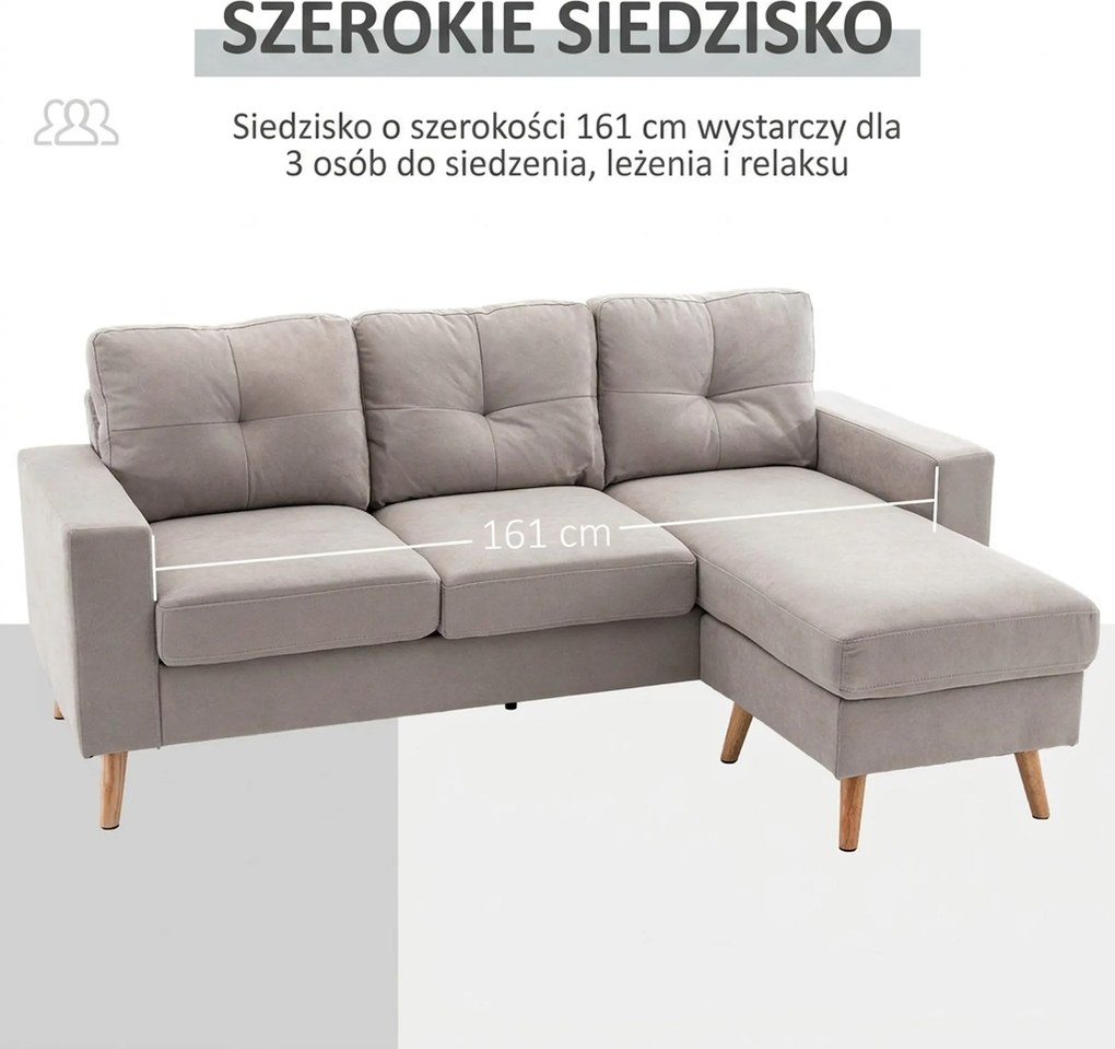 HOMCOM Sofa narożna 3-osobowa, w wyglądzie lnu, Chaiselongue odwracalne, 193x136x85 cm, Jasnoszary | Aosom PL