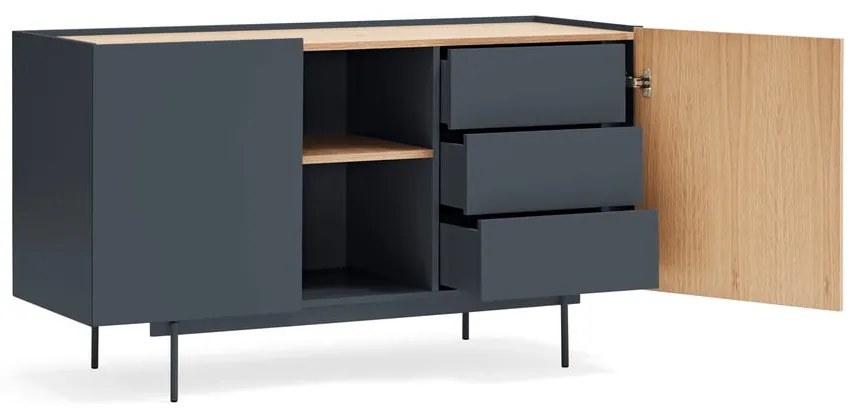 Antracytowo-naturalna niska komoda w dekorze dębu 130x78 cm Otto – Teulat