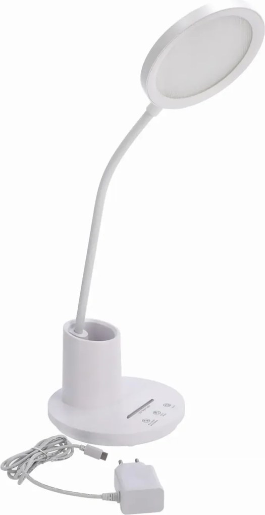 Biała lampka dotykowa LED z przybornikiem - T9-B01