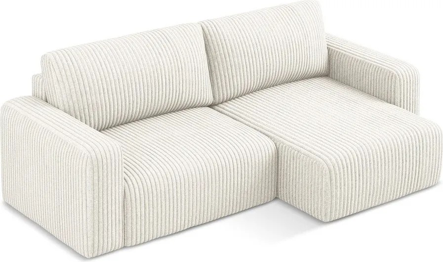 Kremowy sztruksowy rozkładany/ze schowkiem narożnik (prawostronny/z szezlongiem) Kona – Makamii