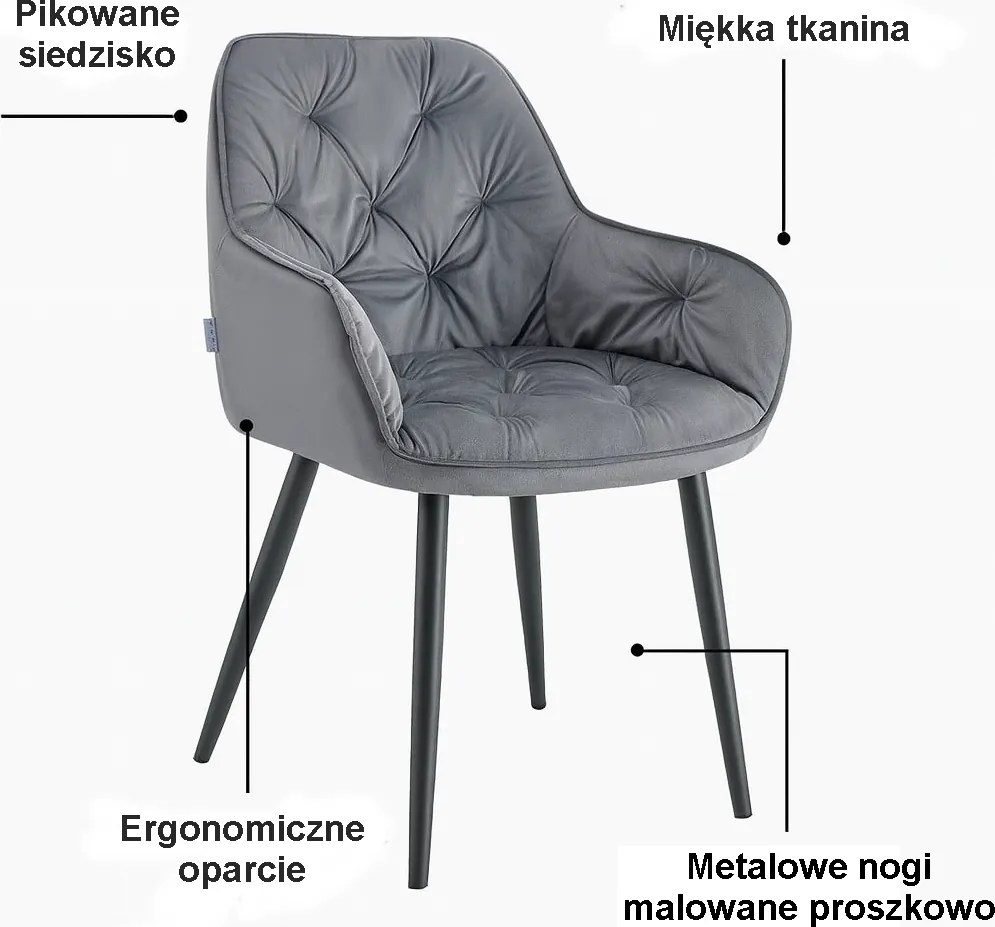 Krzesło EMMA pikowane tkanina welur noga metalowa : Kolor tkaniny - VELVET - BL14