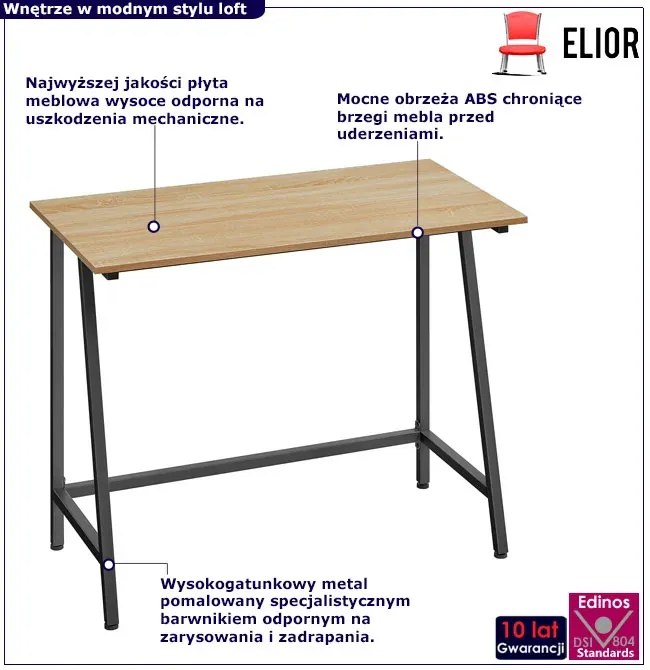 Proste biurko komputerowe w stylu loft dąb sonoma - Lasai