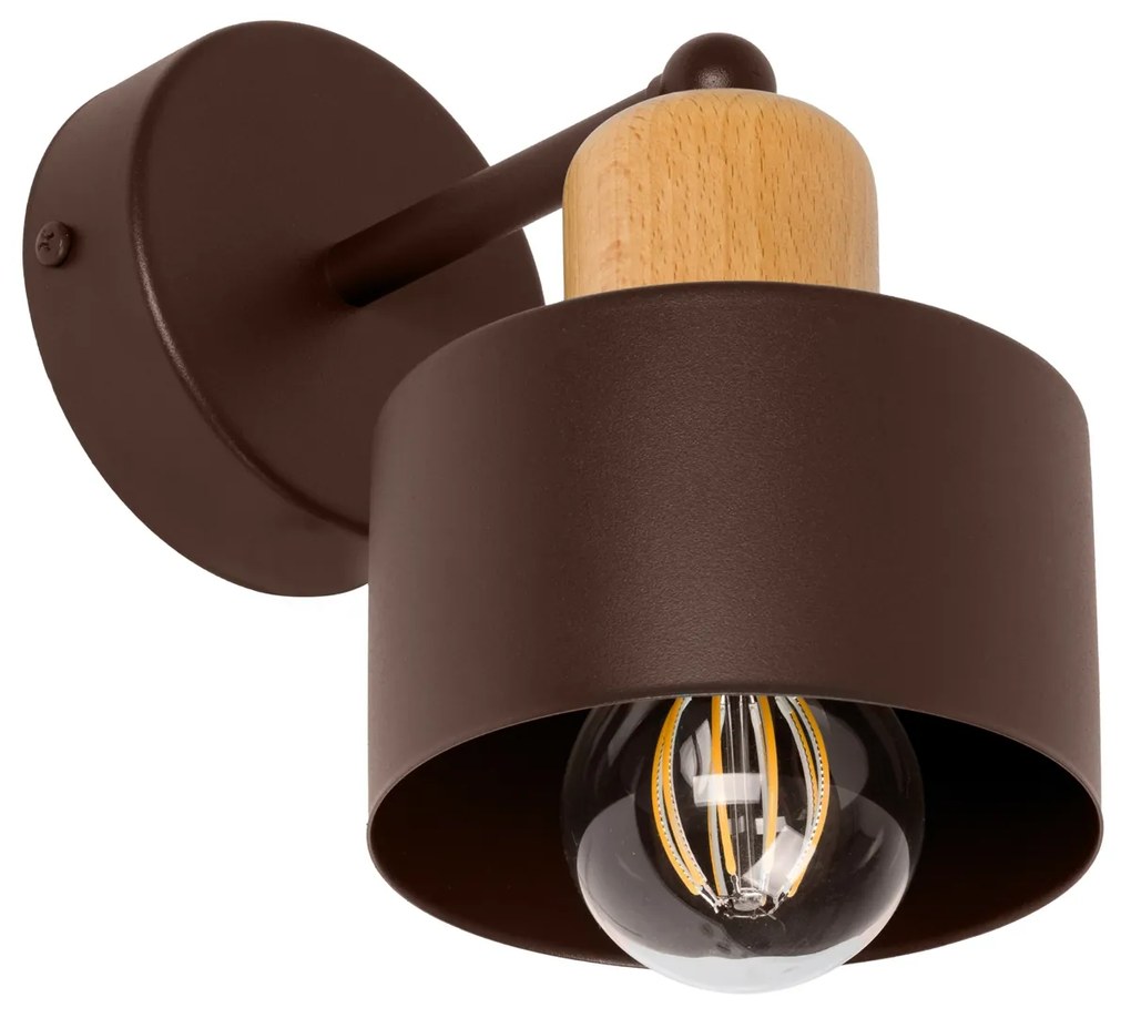 Brązowy kinkiet LED WD-BU1010BR jednopunktowy z metalu i drewna