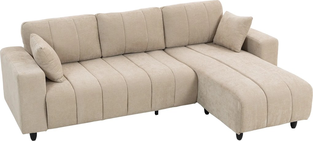 HOMCOM Narożnik w kształcie L z elastycznym szezlongiem, 3-osobowa sofa z 2 poduszkami, stalowy stelaż, do salonu, beżowy | Aosom PL