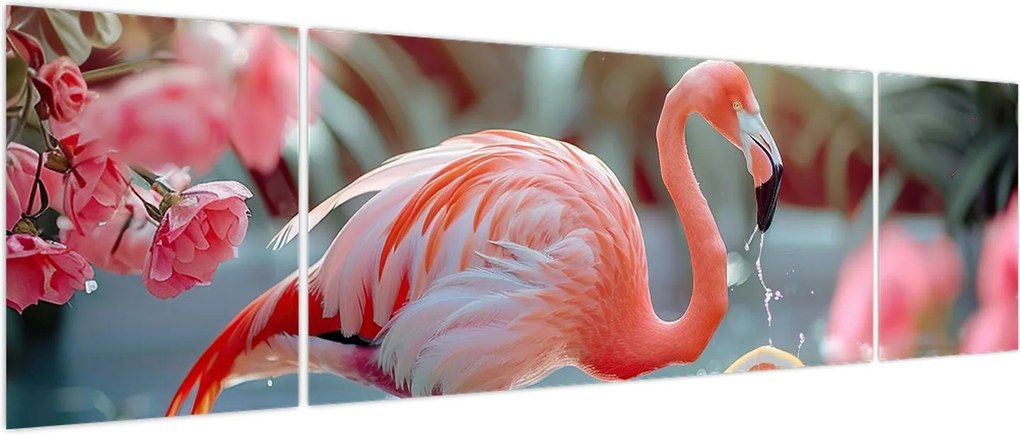 Obraz - Flaming w stawie (170x50 cm)