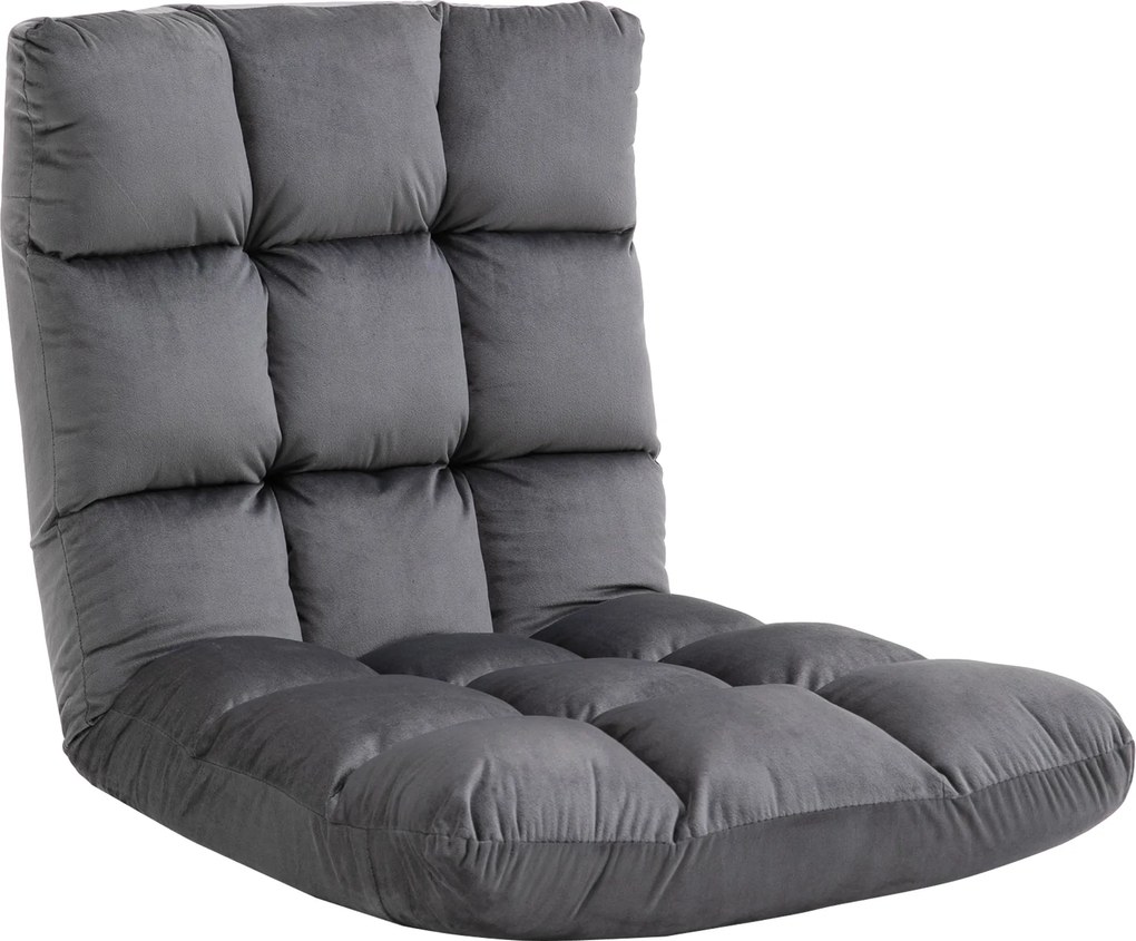 HOMCOM Fotel Materac Gościnny Welurowy Regulowane Oparcie Szary 55x71x53 5 cm Komfort i Styl | Aosom PL