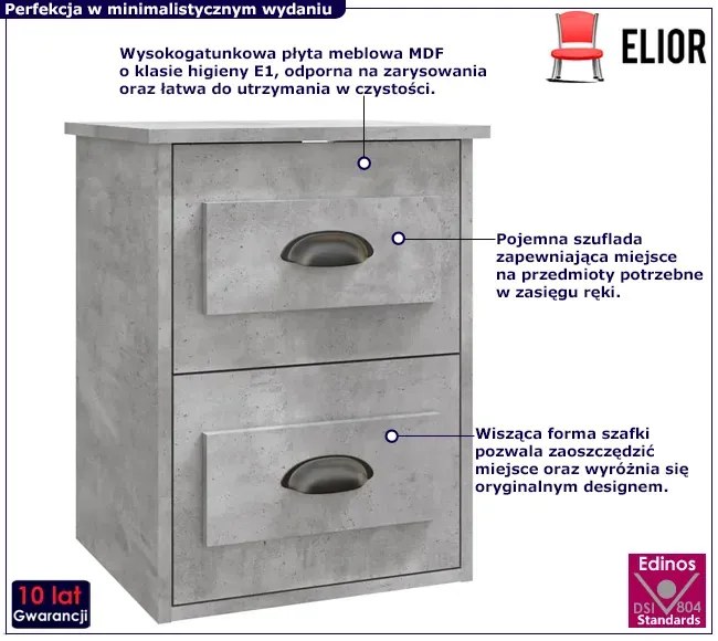 Wisząca szafka nocna z szufladami szary beton H6-F23