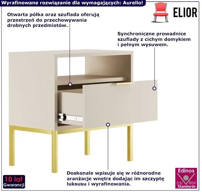 Szafka nocna z szufladą i otwartą półką kaszmir R8-D63