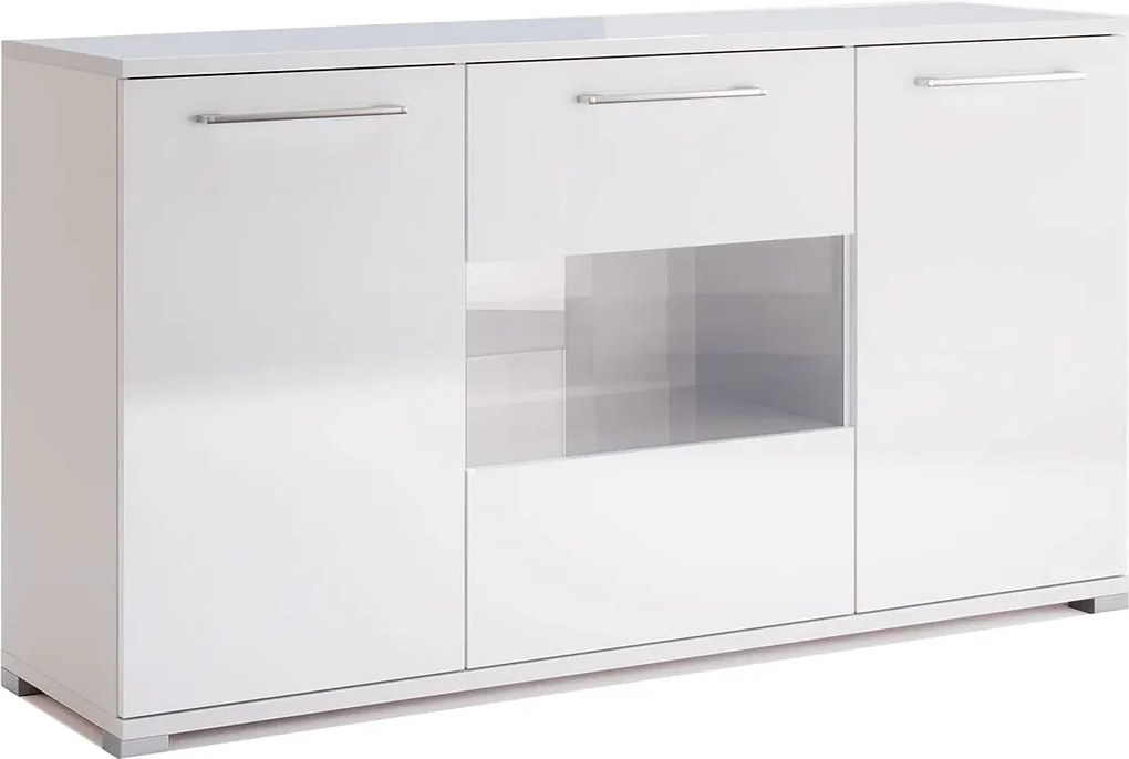 Biała duża komoda z witryną 150 cm H6-W75