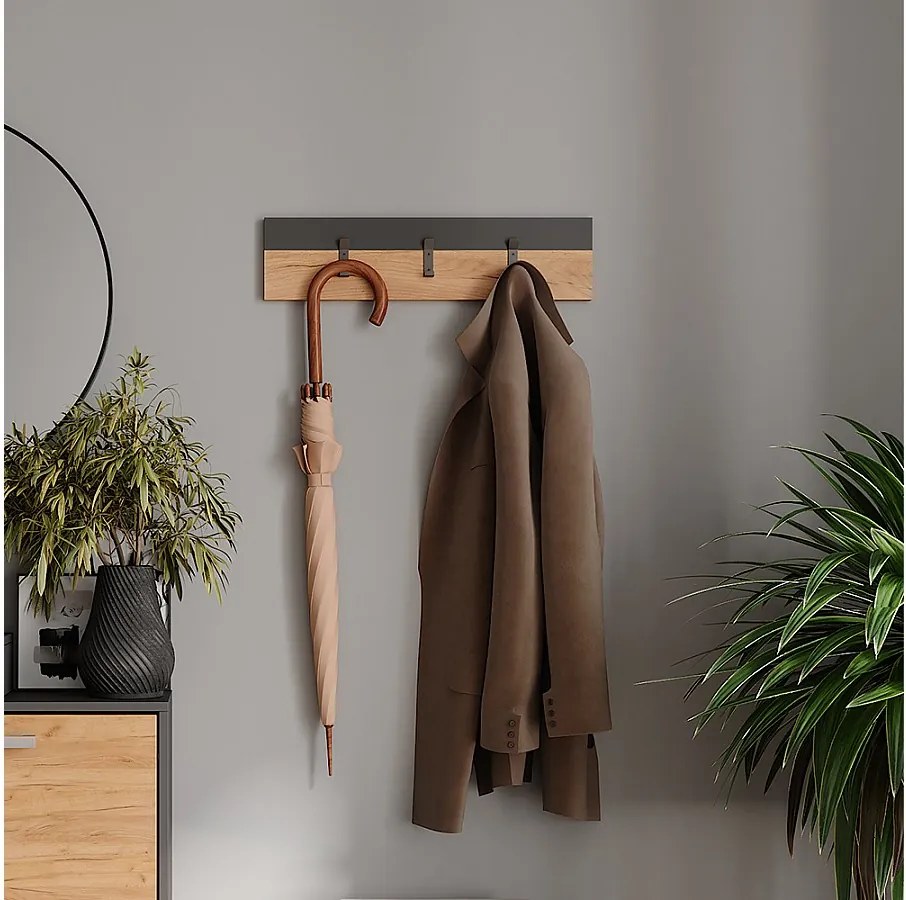 Wieszak ścienny antracyt/złoty dąb 60x1.6x15 orlando