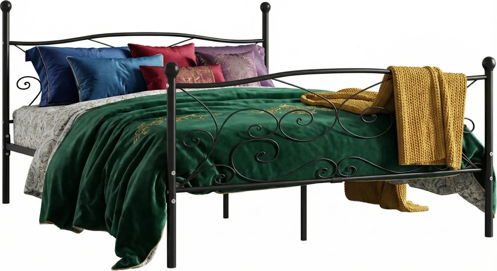 Czarne metalowe łóżko ze zdobieniami 200x200 cm H4-A46