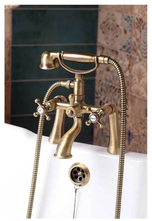 Bateria wannowa ścienna w kolorze złota (2 otwory) Antea – Sapho
