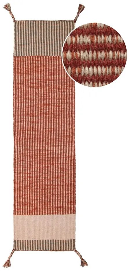 Pomarańczowy wełniany chodnik Flair Rugs Anu, 60x200 cm