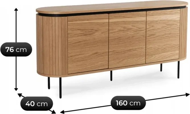 Komoda do Salonu BECK 160 cm Dąb Trzydrzwiowa Ryflowana Skandynawska