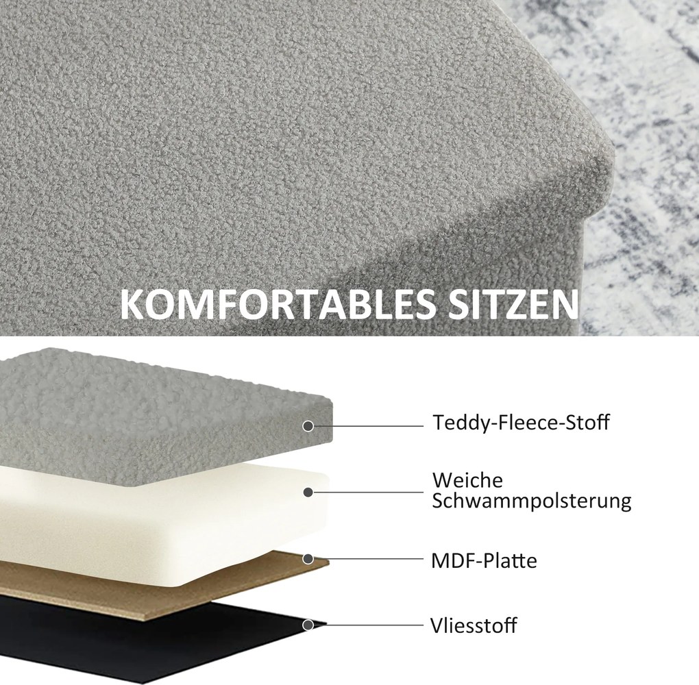 HOMCOM Skrzynka do przechowywania, pufa z miejscem i pokrywą do salonu, sypialni, korytarza, Jasnoszara