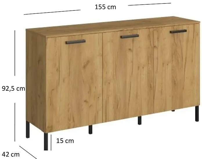 Industrialna komoda w kolorze dąb craft złoty P4-B60