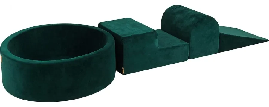 Piankowy Zestaw Do Zabawy Z Suchym Basenem 90x30cm/200 Piłek 7cm, Plac Zabaw Dla Dziecka, 4 Elementy, Welurowy, Ciemnozielony - Meowbaby®
