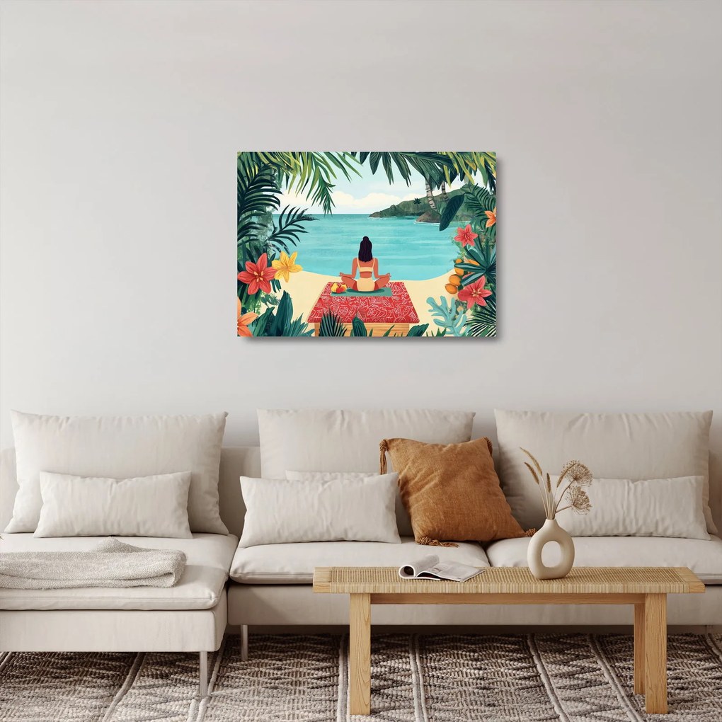 Obraz na szkle - Joginka na plaży (70x50 cm)