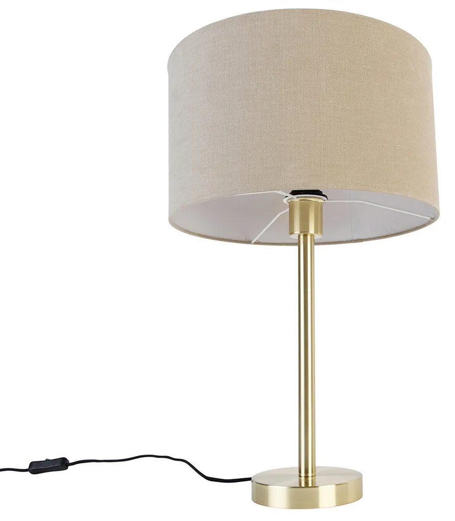Klasyczna lampa stołowa mosiądz z abażurem w kolorze jasnobrązowym 35 cm - SimploDesignerski Oswietlenie wewnetrzne