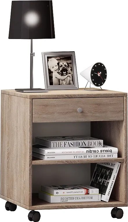 Drewniany stół nocny Rolda kółka szufladowe