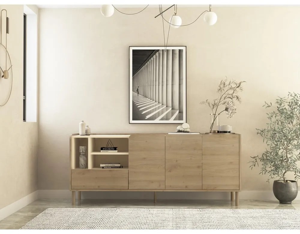 Komoda w dekorze dębu w naturalnym kolorze 180x75,5x44 cm Monza – Marckeric